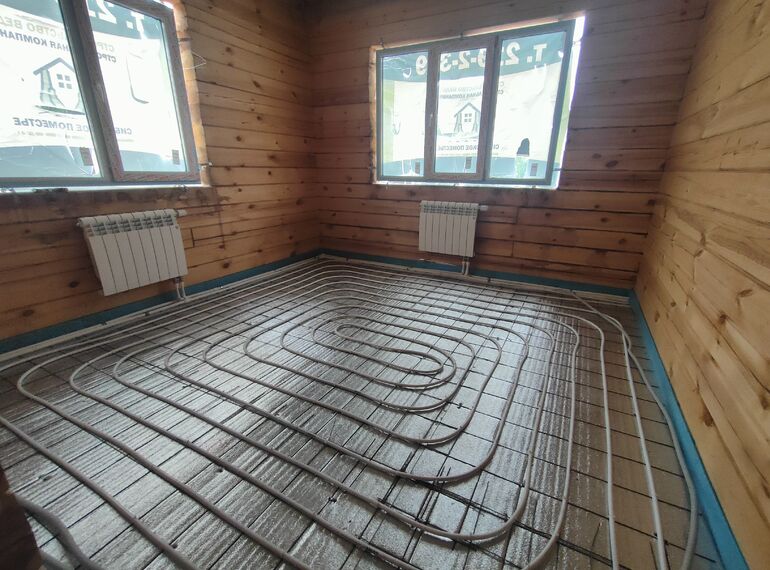 Отопление частного дома в городе Железногорск, Красноярского края, 100 м2.  Тёплые полы, холодная, горячая вода, канализация.