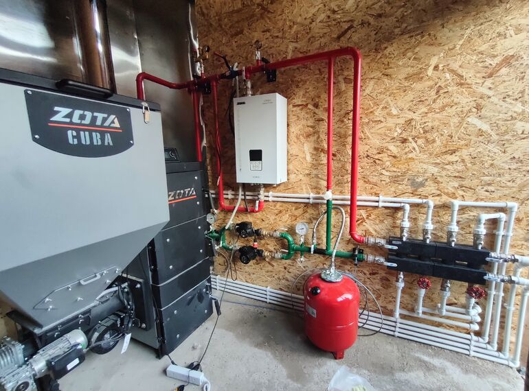 Отопление частного дома под ключ в Красноярске. Установка угольного котла отопления, водоснабжение, тёплые полы, канализация. Площадь 100 м2.