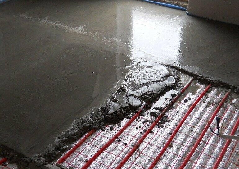 Стяжка тёплого пола мокрая ( цементно-песчаный раствор )