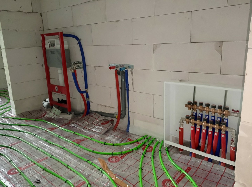 Отопление, водоснабжение, канализация, тёплый пол под ключ для частного дома из газобетона. 210 м2. п. Кузнецово. - 11