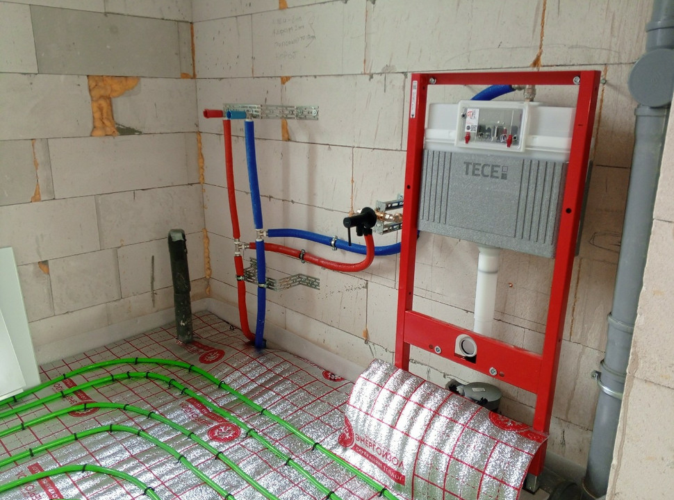 Отопление, водоснабжение, канализация, тёплый пол под ключ для частного дома из газобетона. 210 м2. п. Кузнецово. - 20