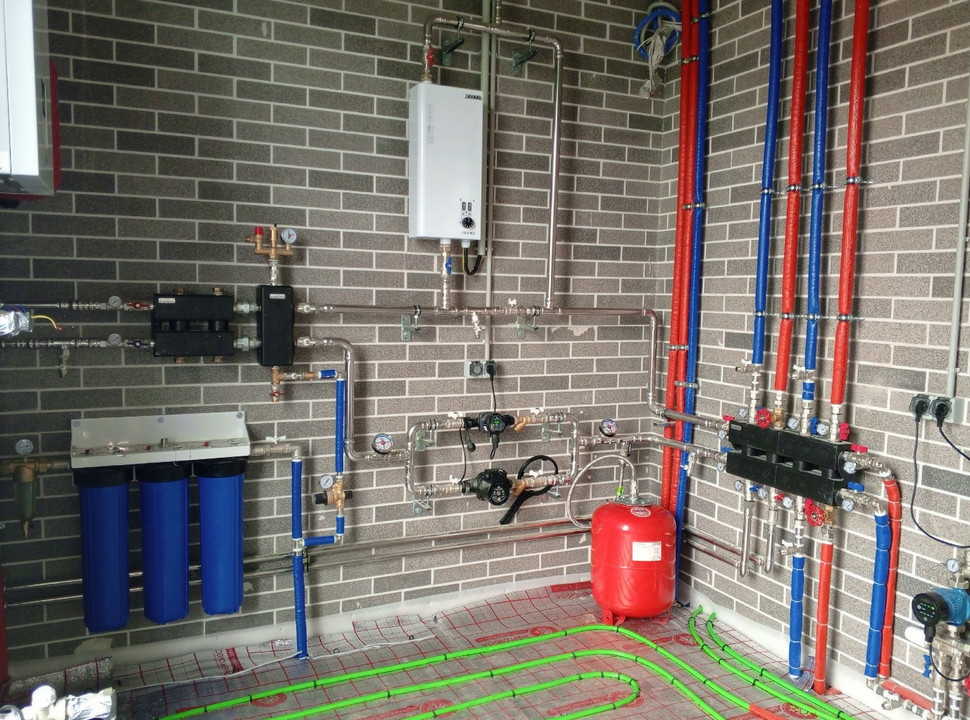 Отопление, водоснабжение, канализация, тёплый пол под ключ для частного дома из газобетона. 210 м2. п. Кузнецово. - 21